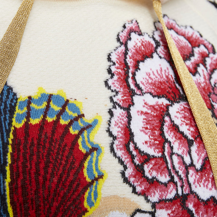GUCCI 2017 Runway ivory wool cotton pom pom embroidered insect floral hoodie XXS