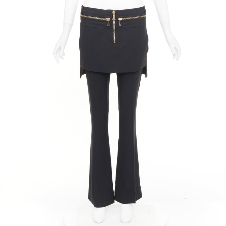 GIVENCHY black gold zip skirt layered flare pants trousers bottom FR36 S