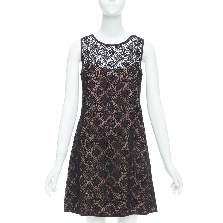 LOUIS VUITTON black overlay LV monogram lace A-line dress FR38 M