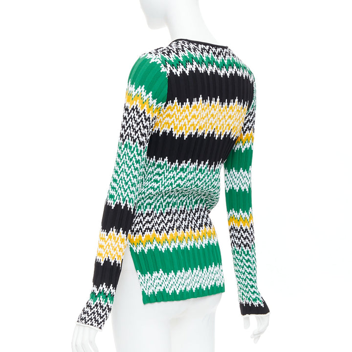 CELINE 2015 Phoebe Philo green black yellow chevron knit sweater XS