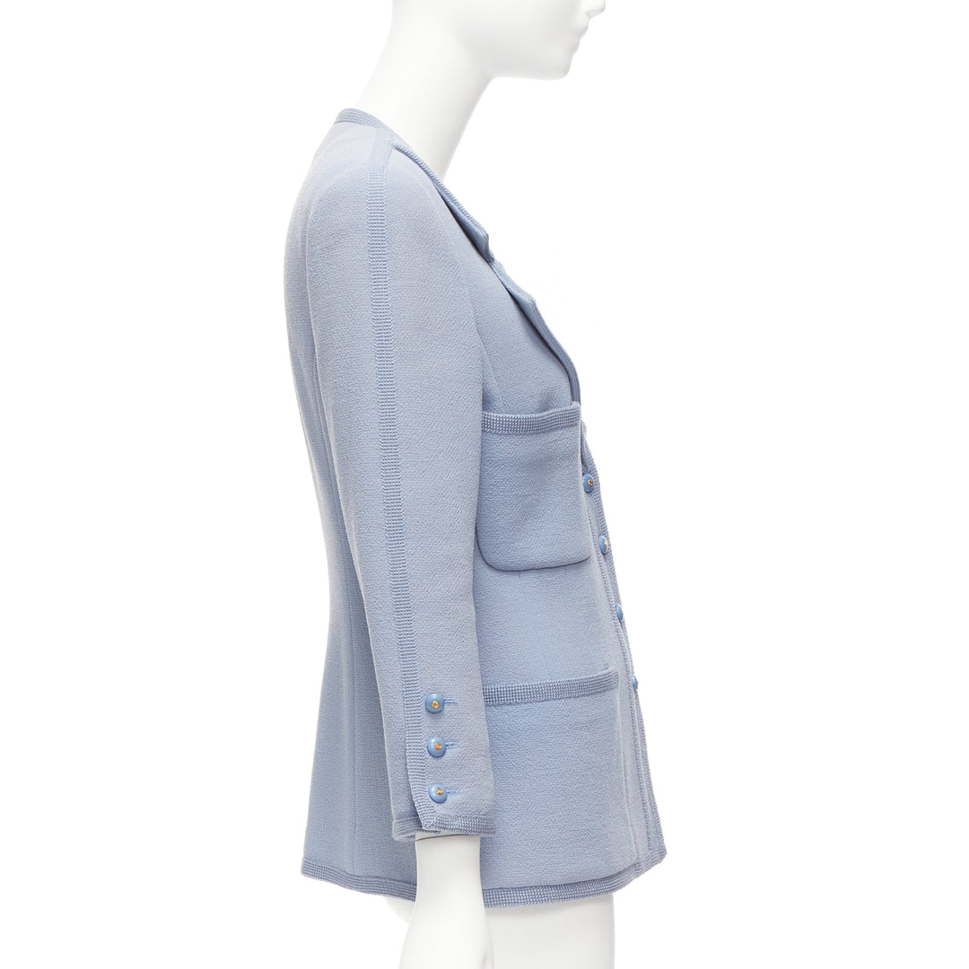CHANEL 1997 Vintage powder blue 100% wool 4 pocket CC logo jacket FR38 M