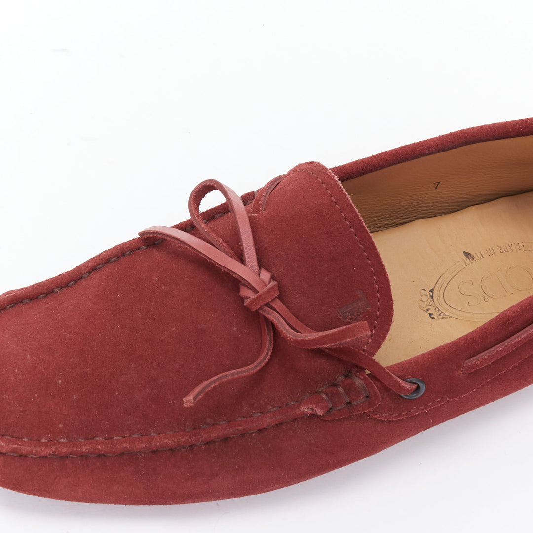 TOD'S Gommino red suede leather dot sole driving loafers UK7 EU41