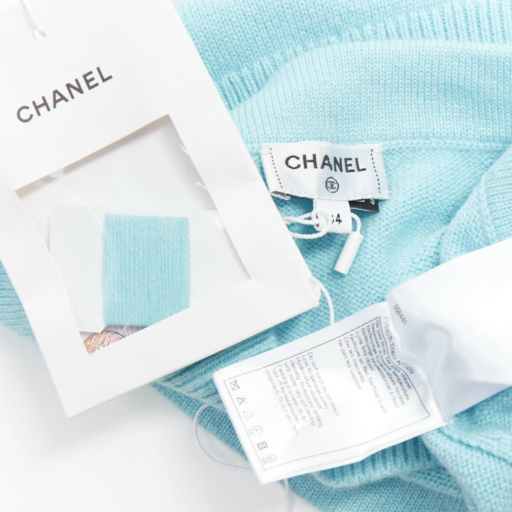 CHANEL 23P Runway blue purple CC buton cashmere buckle halter top FR34 XS