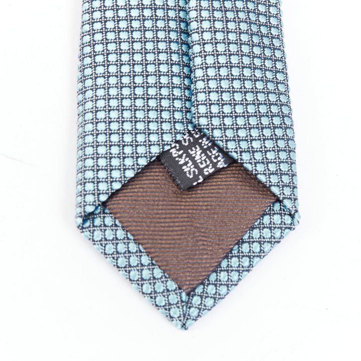 PATEK PHILLIPE 2011 100% silk blue grid jacquard wide dress tie