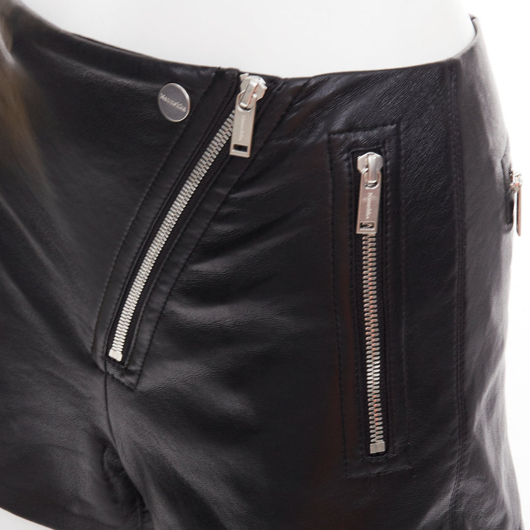NANUSHKA black faux leather diagonal zip short mini biker shorts XXS