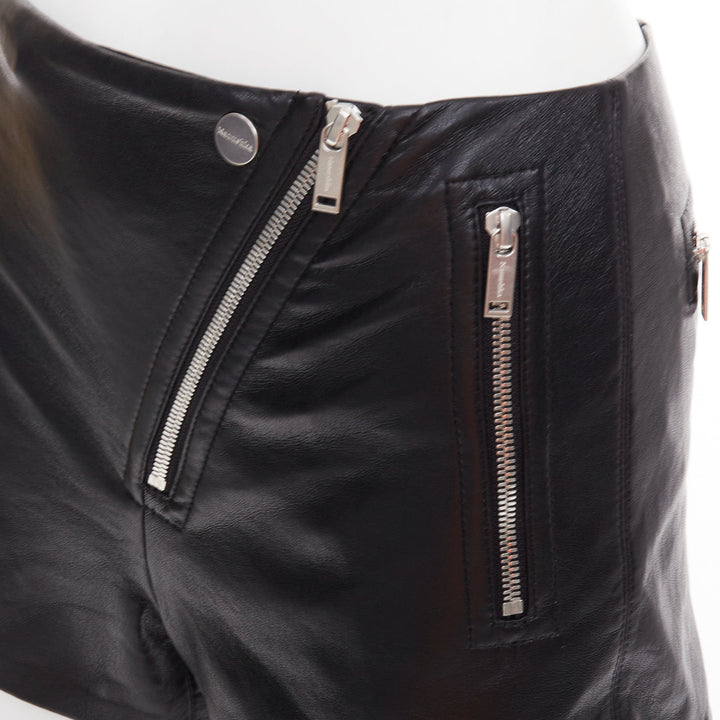 NANUSHKA black faux leather diagonal zip short mini biker shorts XXS