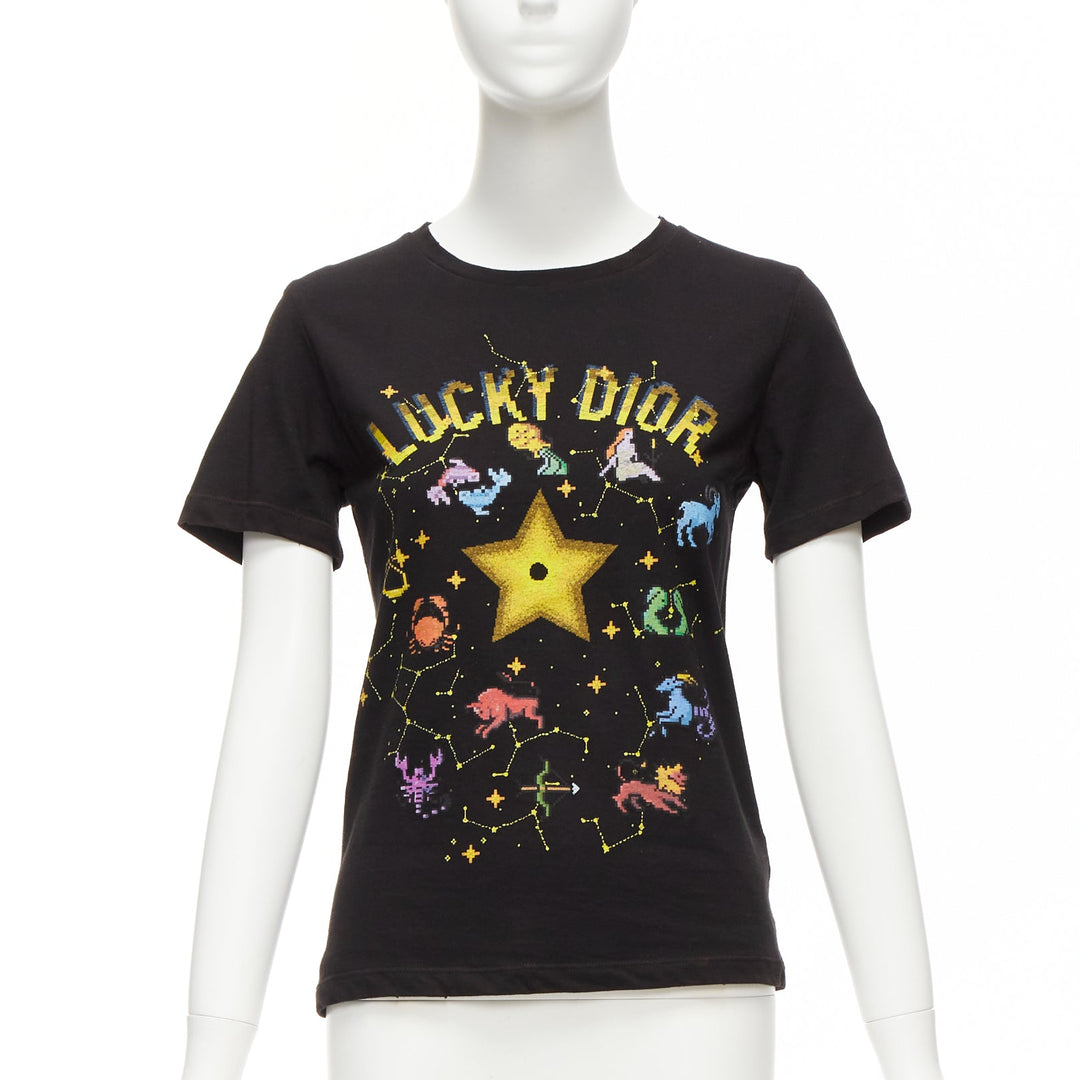 DIOR Lucky Dior yellow logo astrology star bee print crew neck tshirt XS
