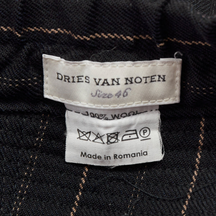 rare DRIES VAN NOTEN navy khaki 100% wool striped twill zip detail pants IT46 S