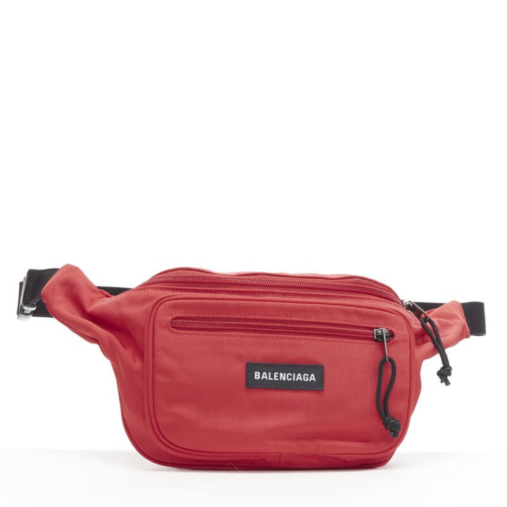 BALENCIAGA Explorer red nylon logo dual pocket waist belt pack crossbody bag