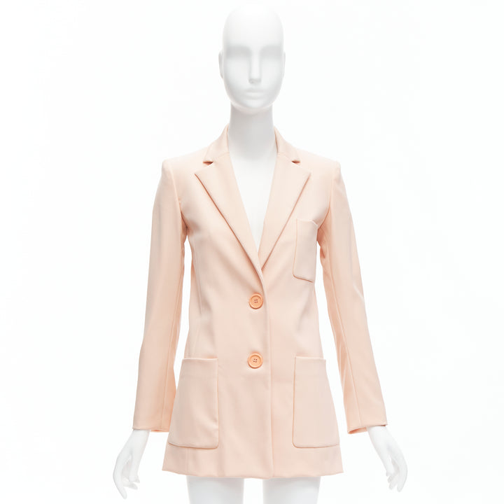 OSCAR DE LA RENTA 2018 blush pink wool 3 pocket longline blazer jacket US0 XS