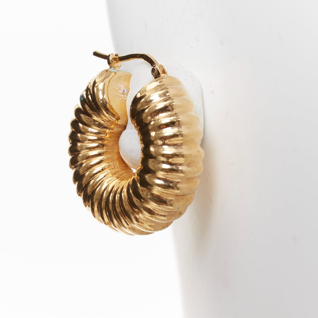 OLD CELINE Phoebe Philo chunky ribbed Croissant gold brass hoop earrings Pair