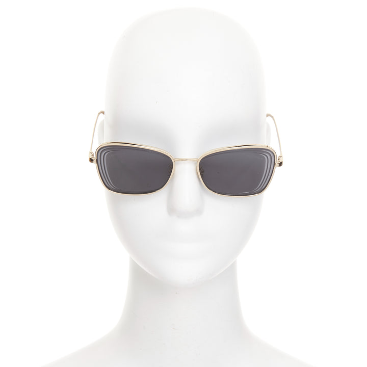 CHANEL 4254 gold frame black textured tiered lenses logo chevron arm sunglasses