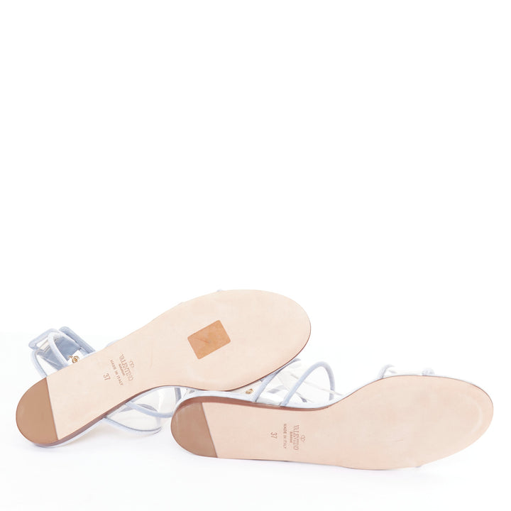 VALENTINO baby blue velvet trim clear PVC strappy flat sandals EU37