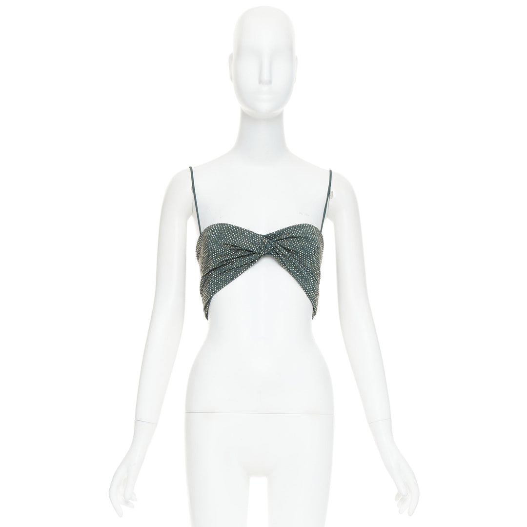 ALEXANDRE VAUTHIER Sage green strass crystal encrusted twist cropped top