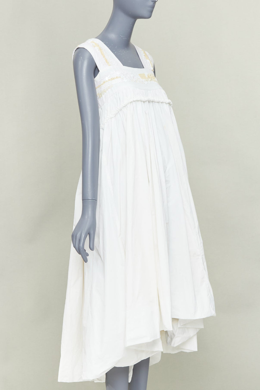 DRIES VAN NOTEN white mixed fabric yellow sequin mou mou midi dress FR36 S