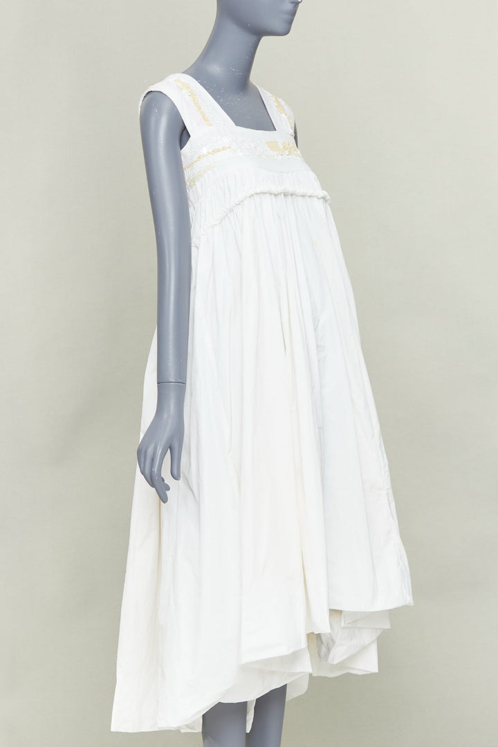 DRIES VAN NOTEN white mixed fabric yellow sequin mou mou midi dress FR36 S