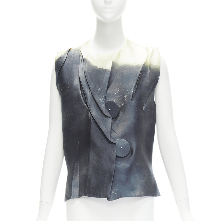 PRADA 2023 Runway grey watercolor satin creased paper effect undone top IT40 S