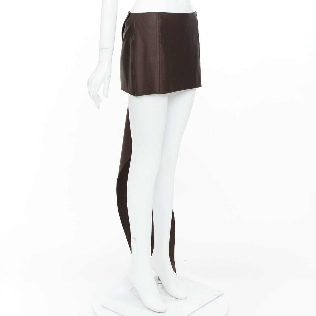 PRADA 2022 Runway brown silk satin origami trail train mini skirt IT40 S