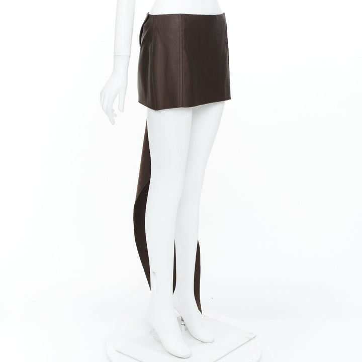 PRADA 2022 Runway brown silk satin origami trail train mini skirt IT40 S