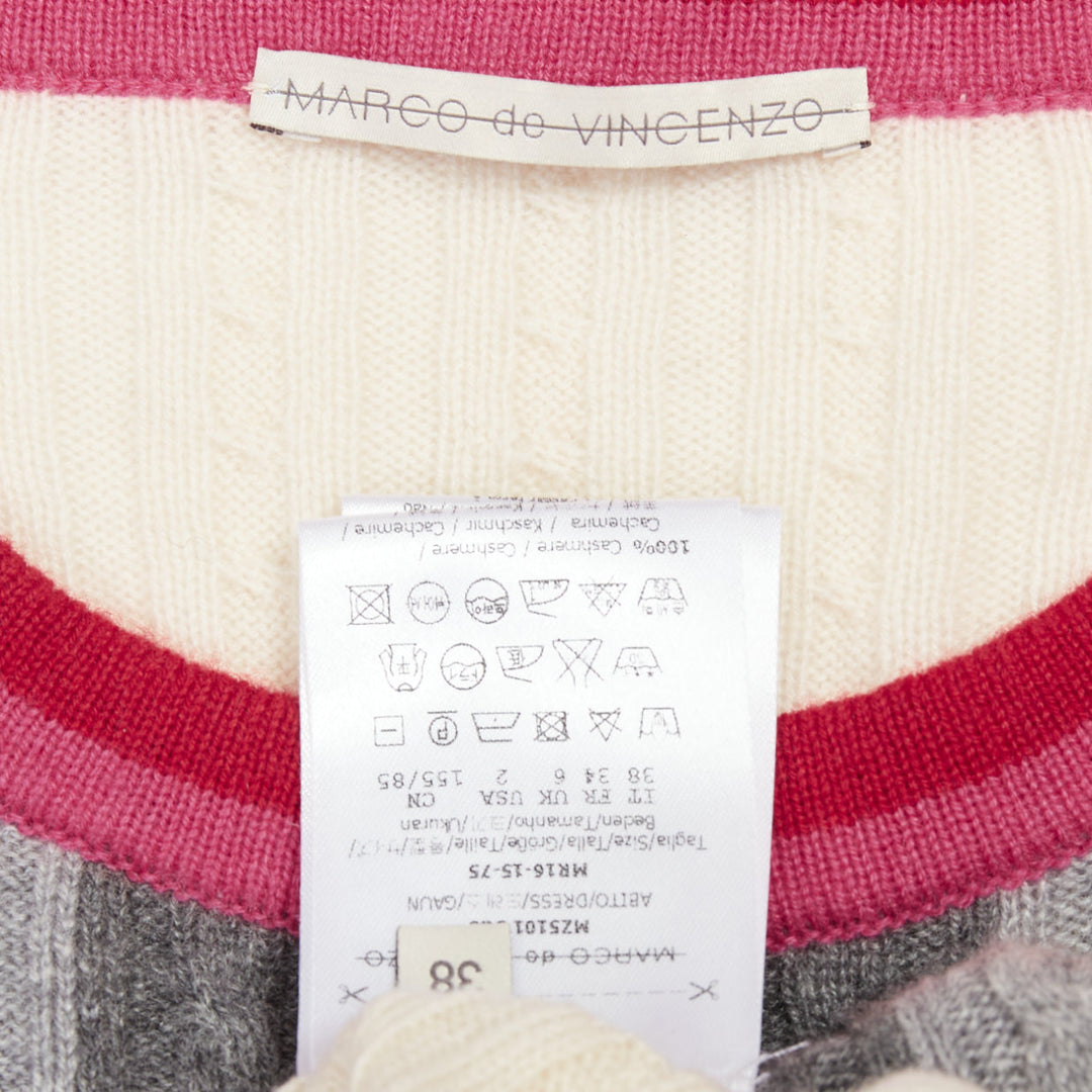 MARCO DE VINCENZO cashmere cream colorblock striped ribbed knit dress FR38 M