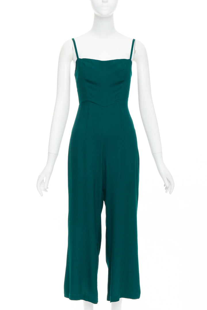 REFORMATION forest green viscose blend square neck cropped jumpsuit US0 XS