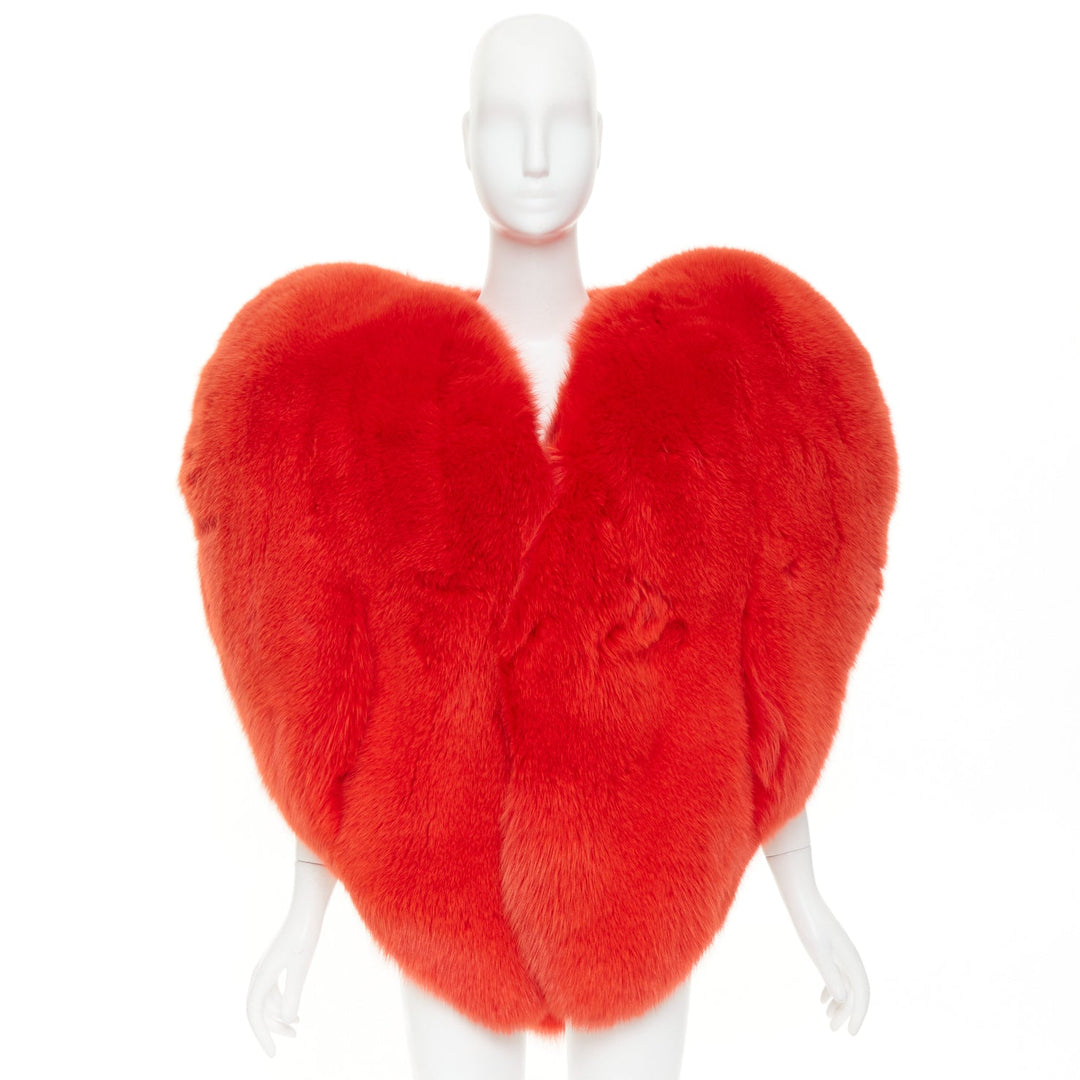 rare SAINT LAURENT 2016 Runway red fox fur heart shaped cape coat Rihanna