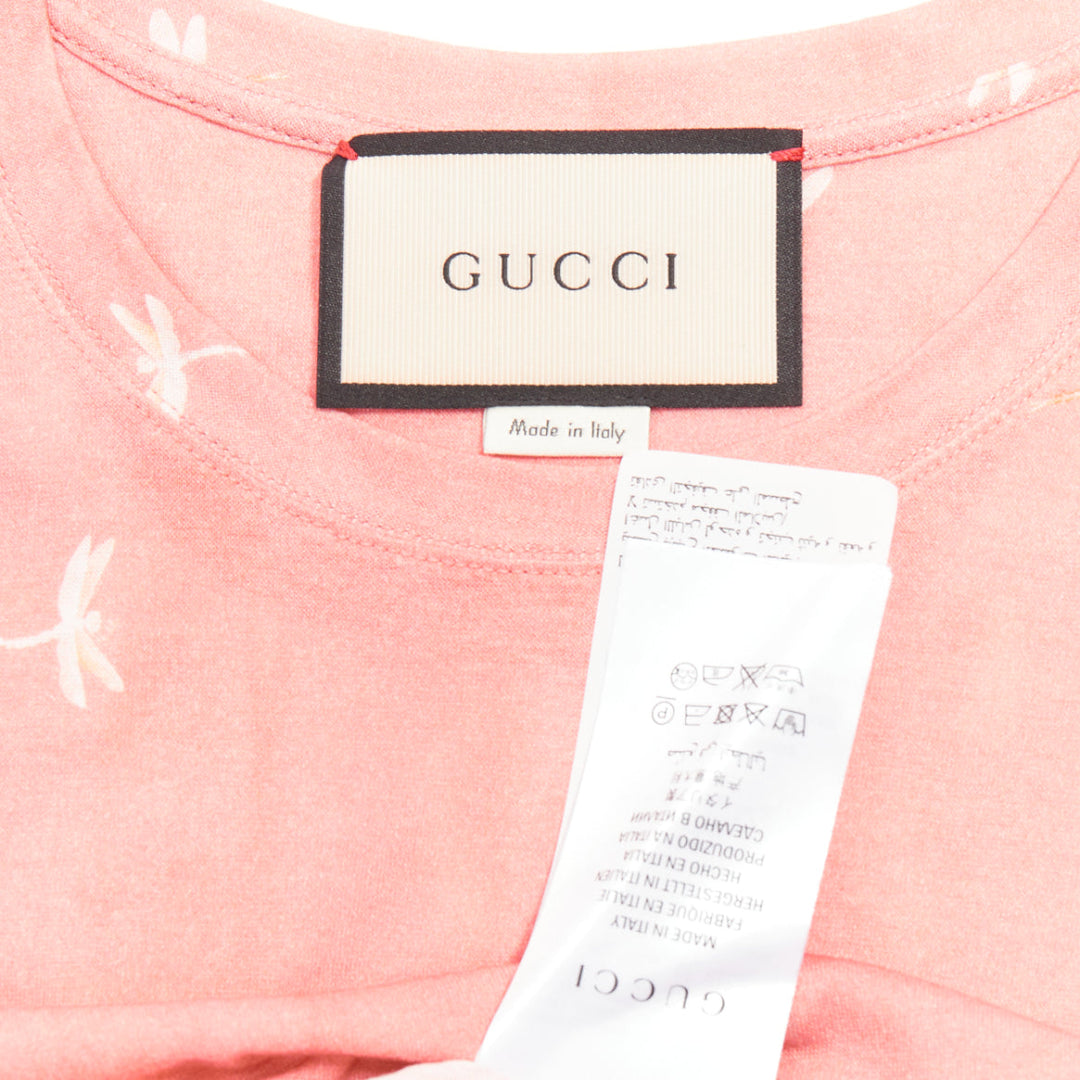 GUCCI Pre Fall 2016 pink cotton Heron Dragonfly print short sleeves t-shirt S