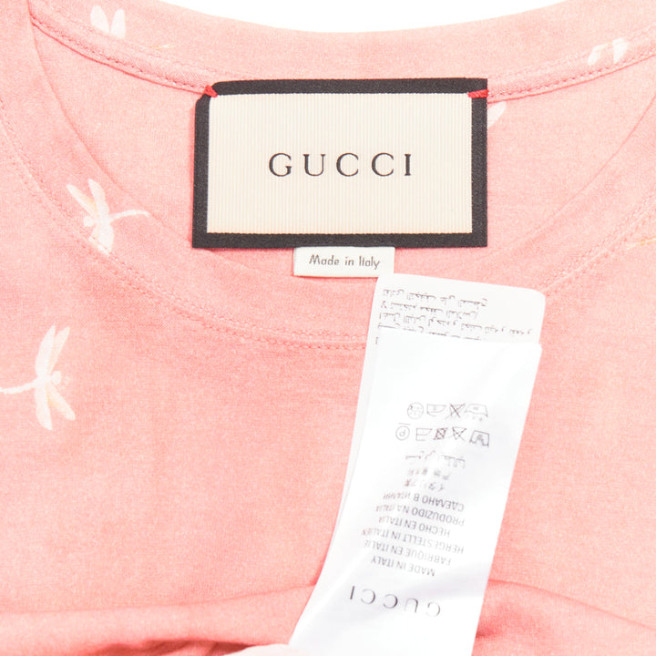 GUCCI Pre Fall 2016 pink cotton Heron Dragonfly print short sleeves t-shirt S