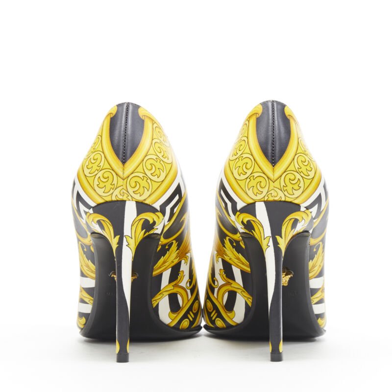 VERSACE Savage Wild Barocco gold white Medusa strap pointy leather heel EU40