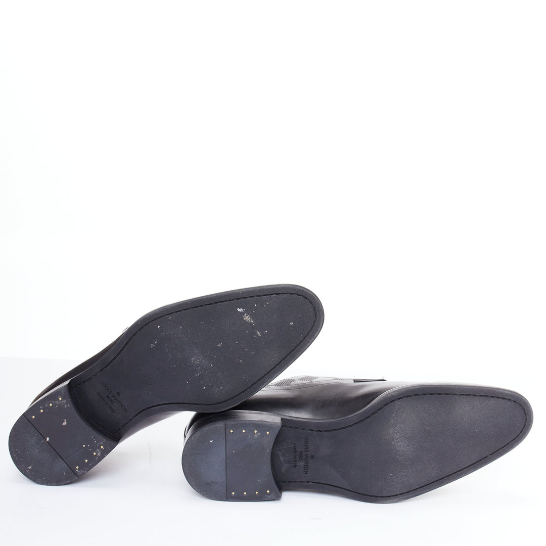 LOUIS VUITTON District black Damier check emboss buckle monk shoes UK6.5 EU40.5