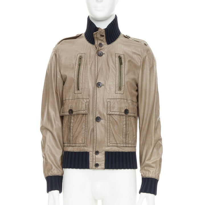 GUCCI Vintage Madonna brown coated leather flight bomber jacket IT48 M