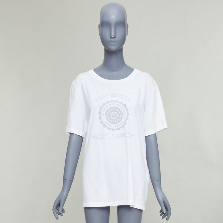 SAINT LAURENT 2016 cream universite print oversized reversed tshirt XL