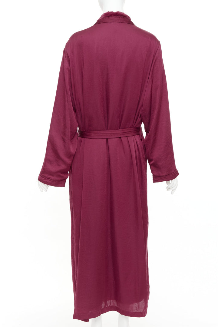 DONNA KARAN Sleepwear burgundy red towel lined belted bath robe M