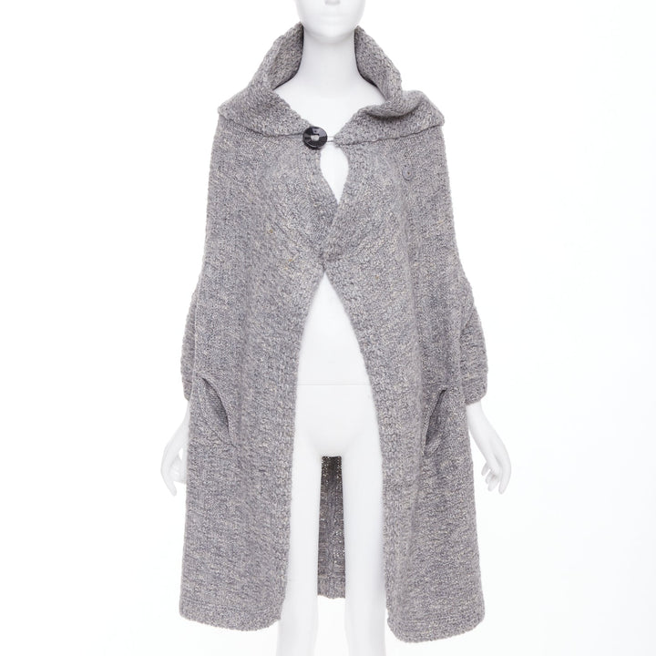 STELLA MCCARTNEY grey alpaca flax blend chunky knit hooded cardigan IT36 XXS