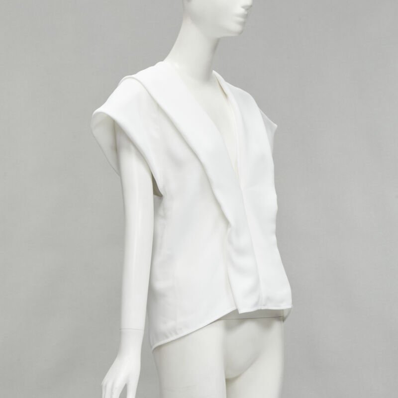 MATICEVSKI 2020 Lastingly Blouse white crepe origami pleat zip back vest AUS8 M