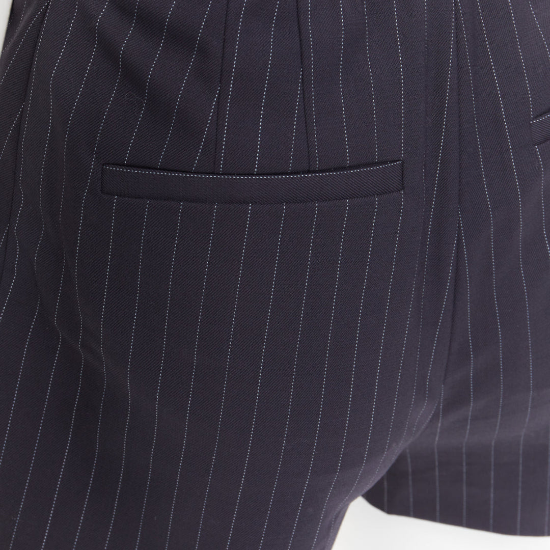 ALEXANDER WANG navy pinstripe white grey logo waistband shorts US0 XS