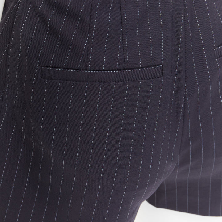 ALEXANDER WANG navy pinstripe white grey logo waistband shorts US0 XS