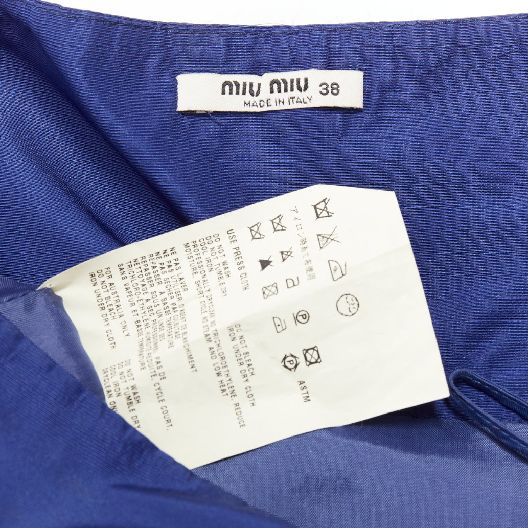 MIU MIU Vintage 2006 blue nylon box pleat A-line high waisted mini skirt IT38 XS