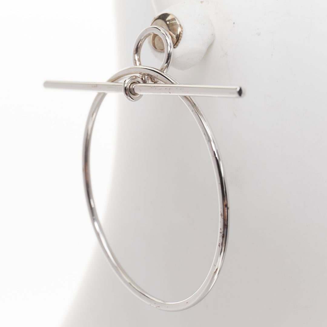 HERMES Loop 925 sterling silver toggle clasp pierced hoop earrings Pair