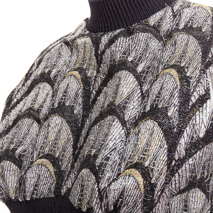 LOUIS VUITTON 2024 Jacquard Crop silver black metallic arch embroidered top FR38