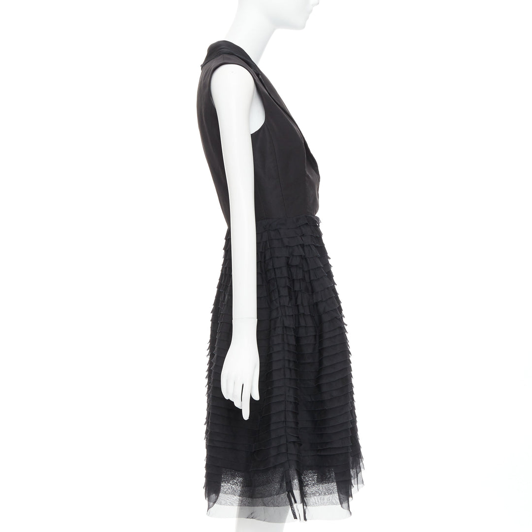 OSCAR DE LA RENTA R14 100% silk black peak collar tiered puff dress US4 S