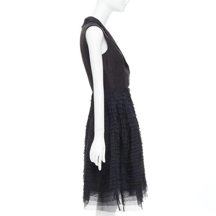 OSCAR DE LA RENTA R14 100% silk black peak collar tiered puff dress US4 S
