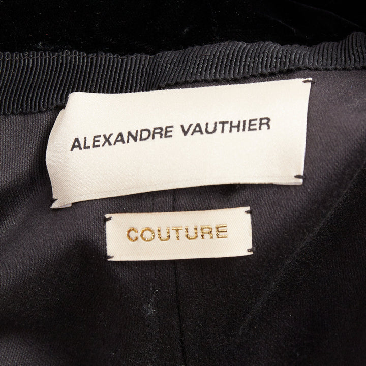 rare ALEXANDRE VAUTHIER COUTURE black velvet taffeta ruffle slit bodysuit dress