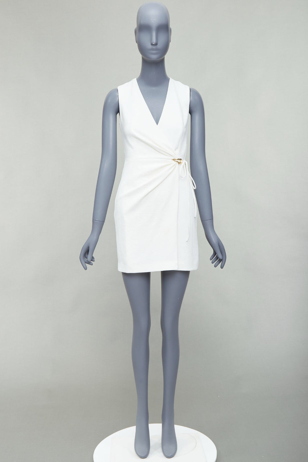 DION LEE white textured gold hardware ruched wrap dress UK6 XS