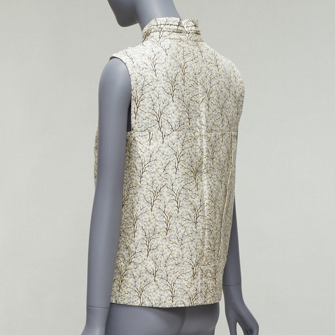 MARNI cream tree print cotton silk lined hi collar angular armhole vest IT40 S