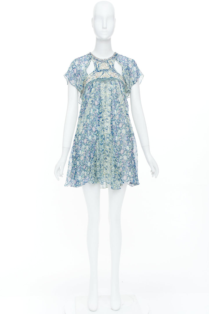ISABEL MARANT 2023 Runway Odile cutout bead floral print silk dress FR36 S