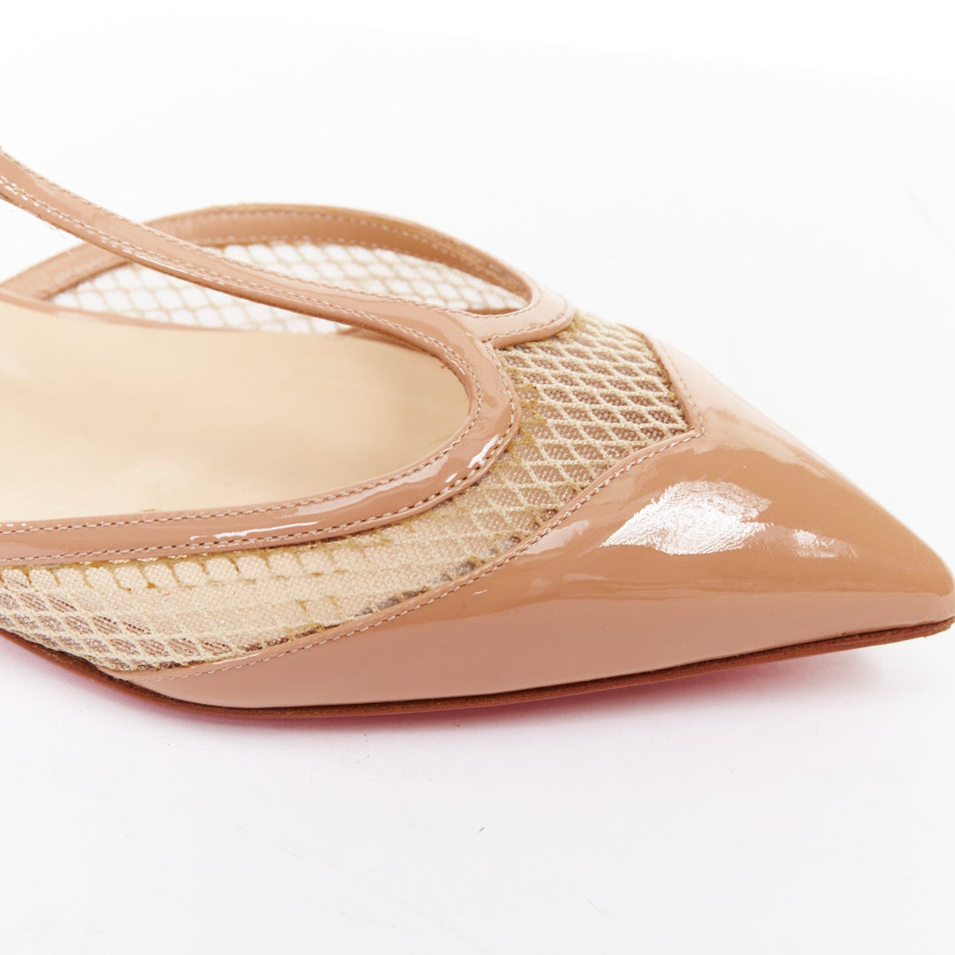 CHRISTIAN LOUBOUTIN 2016 Mrs Early beige patent mesh pointed flats EU37.5