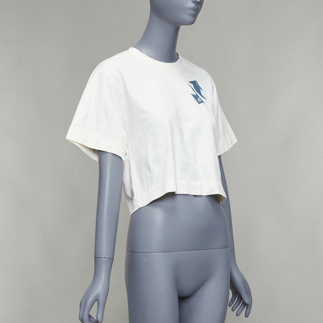 OFF WHITE cream cotton blue embroidered logo crop tshirt XS