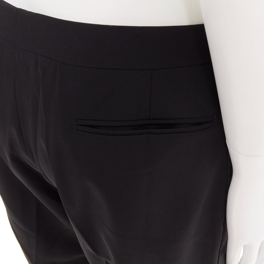 HERMES black wool blend satin trim side handstitched mid waist trousers IT50 XL