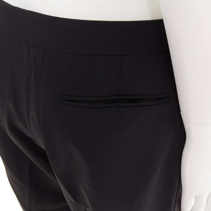 HERMES black wool blend satin trim side handstitched mid waist trousers IT50 XL